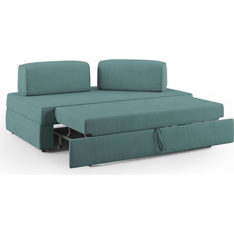 Liberty Divano con pouf estraibile e schienali movibili in tessuto morbido impermeabile T02 160 cm petrolio