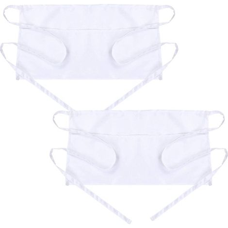 Grembiule in due pezzi con 3 tasche, in poliestere idrorepellente, grembiule da cameriere, unisex, con cintura lunga per cucina e ristorante (cameriere, barista, addetto alla reception) (1/5)