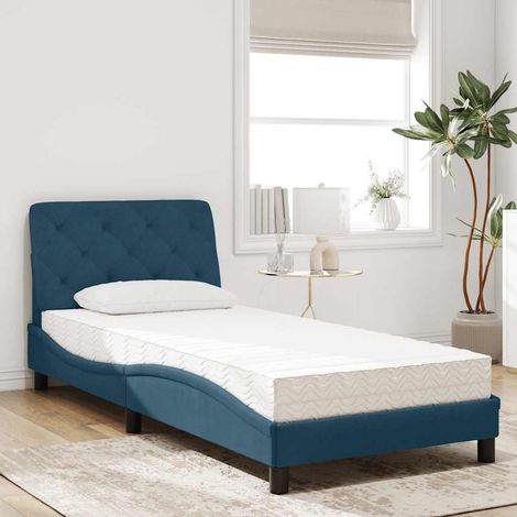 Lit avec matelas bleu 90x190 cm velours (1/5)