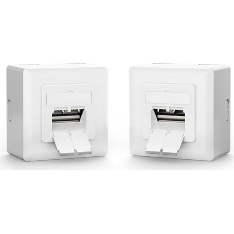 Prise Réseau Cat6A FTP Blindée, 2 Ports RJ45, Blanc, Lot de 2 2 ports rj45, montage mural saillie ou encastré, compatible câble ethernet installation, support poe pour réseau domestique (1/5)