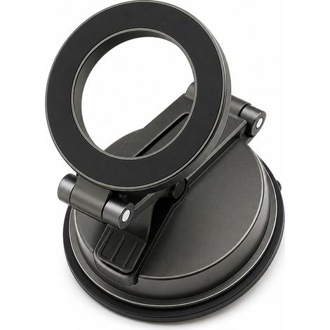 Support Téléphone Voiture Magnétique à Ventouse, Aimant N52, Rotation 360°, Pliable, Anneau Métallique Inclus (1/5)