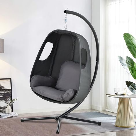Hanging swing with cushion for indoor or outdoor use (dark grey) (1/5)