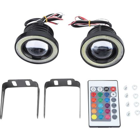 Feu antibrouillard LED RGB pour voiture, 30W, COB, œil d'ange, anneau Halo, lampe super brillante avec télécommande (3.5 pouces) (1/5)