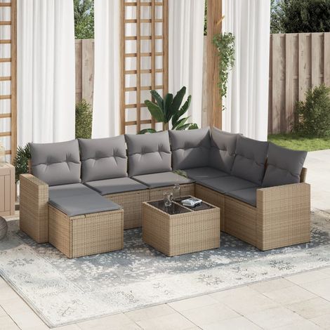 Salon de jardin modulaire 8 pièces en résine tressée beige avec coffres de rangement et coussins, 68.96kg - PANGIVO (1/3)