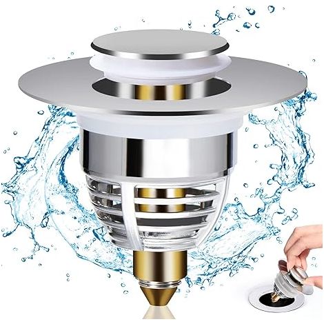 QAZQA Bonde Lavabo Universel, Bouchon de Lavabo Pop-Up avec 2 Joints pour Baignoire, Cuisine, lavabo (Orifice de vidange 32-42mm) (1/5)