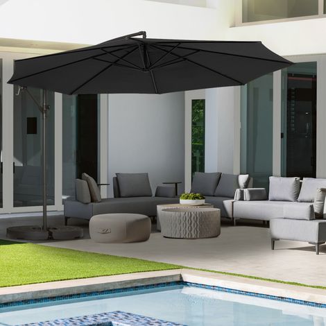 360 AJACCIO gris D.3,5M parasol giratorio desplazado con 4 paneles y cubierta (1/5)