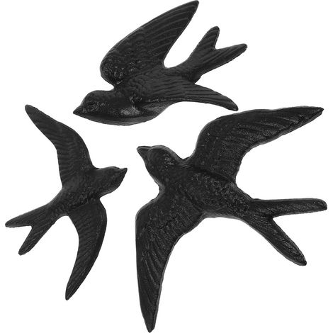 Décoration Murale en Fonte Représentant un Oiseau Noir, Ornement Suspendu 3pcs pour Décoration Mur Exterieur Rustique et Originale, Maison (1/5)