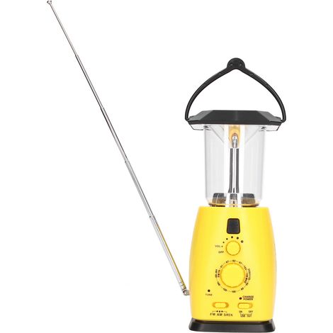 Lanterne de camping LED solaire à manivelle, rechargeable par batterie, luminosité réglable, 8 LED, compatible FM/AM. (1/5)
