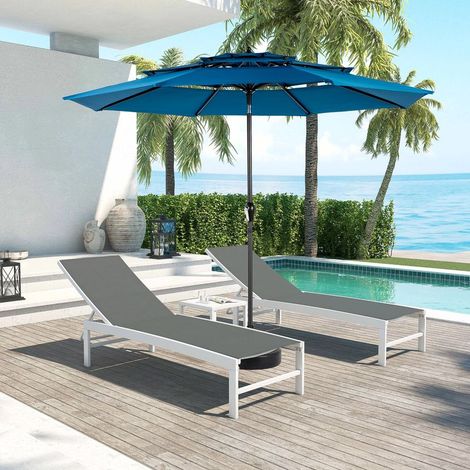 Parasol d'extérieur rectangulaire double face de 4,5 m (14,8 pi) avec manivelle (bleu) (sans base) (1/5)