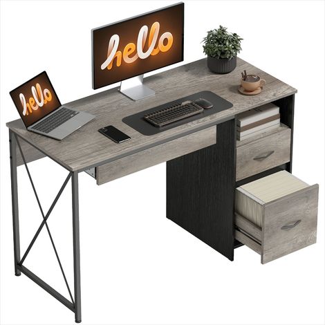 Bureau d'ordinateur avec rangement plateau clavier gris clair (1/5)