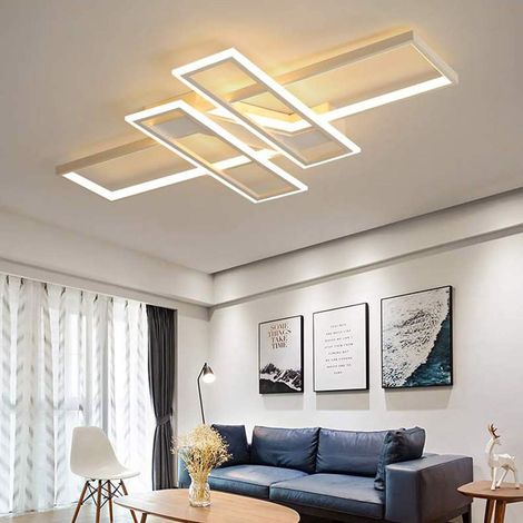 COMELY Plafonnier moderne en métal, dimmable, à LED, pour le salon, avec télécommande, pour la chambre à coucher, avec abat-jour acrylique (blanc) (1/5)