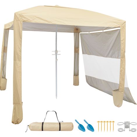 Mophorn Cabaña de Playa 2,4 x 2,4 m con Pared Lateral, Protección Solar UPF 50+, Toldo de Playa con Sacos de Arena, Sombrilla Portátil y Altura Ajustable para Uso Familiar y con Amigos, Color Caqui