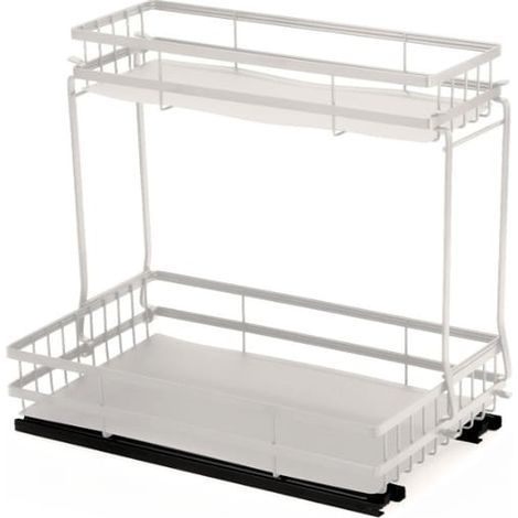 Étagère de rangement sous évier avec paniers coulissants, organisateur à plusieurs niveaux pour cuisine et salle de bain, blanc (1/5)