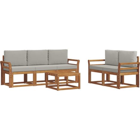 Outdoor Sofa Set with Cushion 6 pcs Natural and Light Grey vidaXL