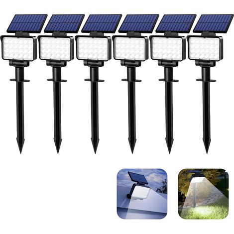 Lot de 6 Spots Solaires d'extérieur, Projecteurs Solaires,IP65 étanches à 24 LED Lampes solaires pour Chemins, extérieur Jardins, Clôtures (Blancs) (1/5)
