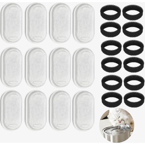 Fontaine filtrante pour chats, fontaines pour chats, 12 filtres à charbon et 12 éponges en mousse, pour fontaine en acier inoxydable de 3,2 l (1/5)