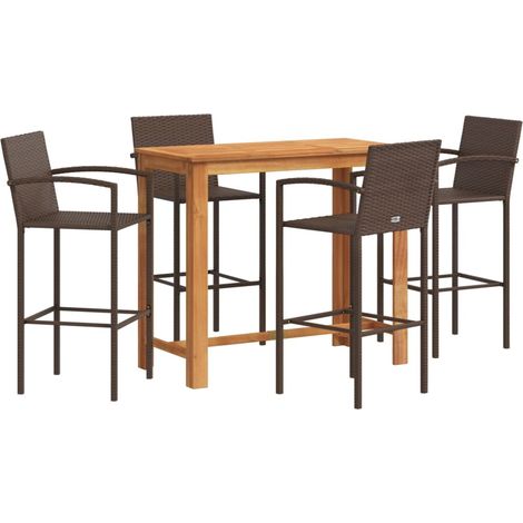 Maison Exclusive - Set Bar Giardino 5pz Marrone Legno Massello Acacia e Polyrattan