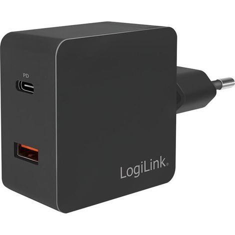 Adaptador de viaje USB LogiLink 1xUSB-C PD + 1xUSB-A QC Carga rápida de 18W (1/4)