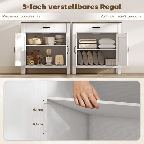 Buffet armoire campagnarde, meuble de cuisine à portes coulissantes et étagère réglable, blanc (1/5)