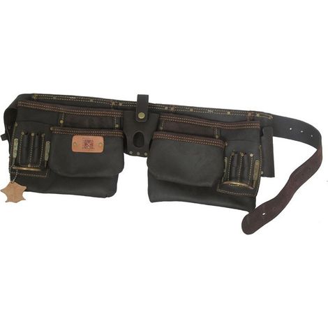 Mondelin – Poche double en cuir velours tanné – 11 poches pour outils – 1 porte mesure – 2 porte-marteaux – Support équerre (1/2)