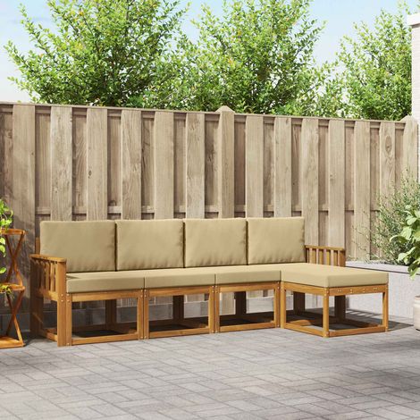 Outdoor-Sofagarnitur 5 pcs Natur und Beige Massivholz Akazie (1/5)
