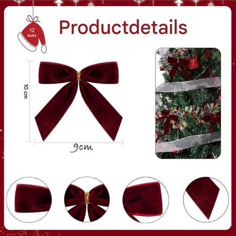 Décorations de sapin de Noël avec nœuds rouges – Lot de 24 – Nœuds en velours – Pour guirlandes, clôtures, porte d'entrée et cheminée (1/5)