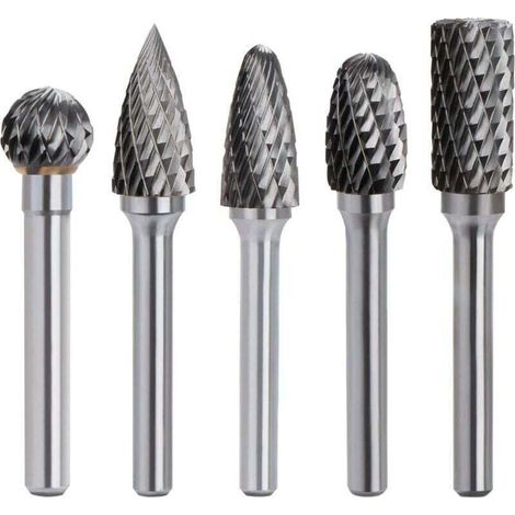 Kit de 5pcs Fraises Rotatives en Carbure de Tungstène Double Coupe Tige 6mm Tête 10mm Outil Dremel Perceuse Ponceuse Electrique Pour la sculpture sur métal, le polissage, la gravure