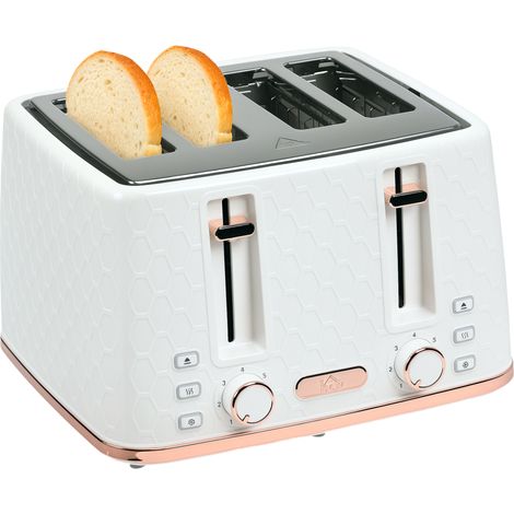 HOMCOM Toaster with 4 Slot, 7 Browning Levels, 1600W, White Honeycomb (1/5)