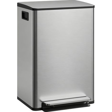 50-Liter-Küchenabfalleimer, Treteimer, herausnehmbarer Inneneimer, Deckel mit Soft-Close-Funktion, 41,7 x 36,6 x 62 cm, silber