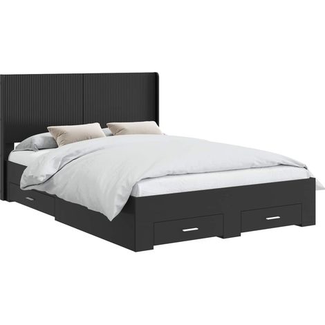 Bed Frame with Storage and Headboard Black 135 x 190 cm vidaXL (1/5)