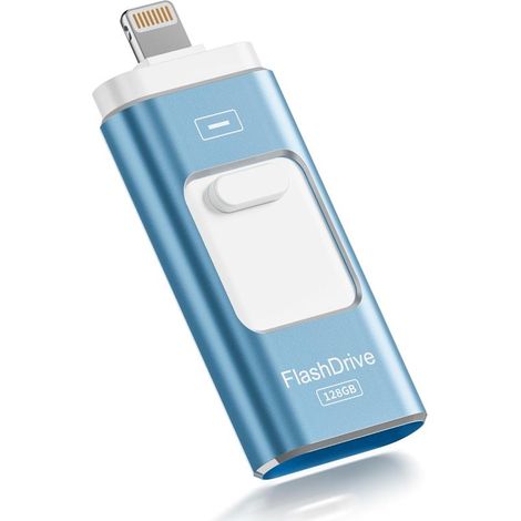 (Bleu Clair)Clé USB iPhone 128 Go Apple MFI Certifié, 3 en 1 pour iPhone/iPad/Type C/Android/PC, Stockage Externe Haute Vitesse, Transfert Photos, Vidéos, Films (1/5)
