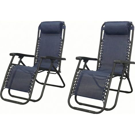 Sedia Sdraio Pieghevole da Esterno Reclinabile e Portatile coppia set 2 pezzi Blue