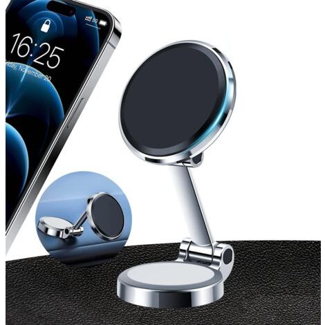 Support de téléphone magnétique pour voiture, rotatif à 360°, support de tableau de bord pliable en alliage, diamètre 5 cm (1/5)