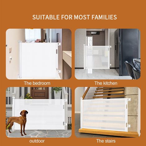 Barrière de sécurité rétractable pour enfants et animaux domestiques, idéale pour les escaliers, les portes et les couloirs, en intérieur comme en extérieur. (1/5)