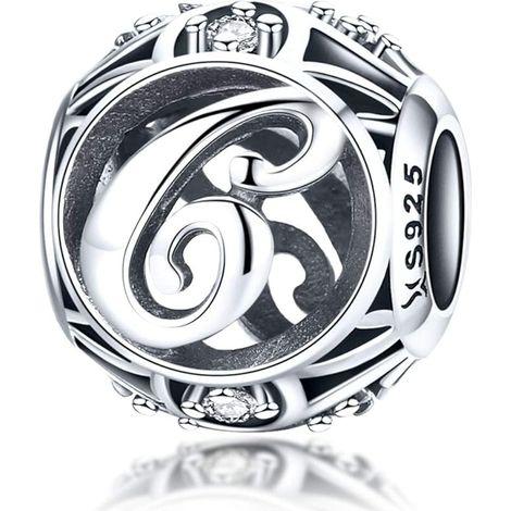 Pendentif Femme Charme Lettre de l'Alphabet AZ Initiale en Argent Sterling 925 Perles Correspondantes (Lettre C), (1/5)