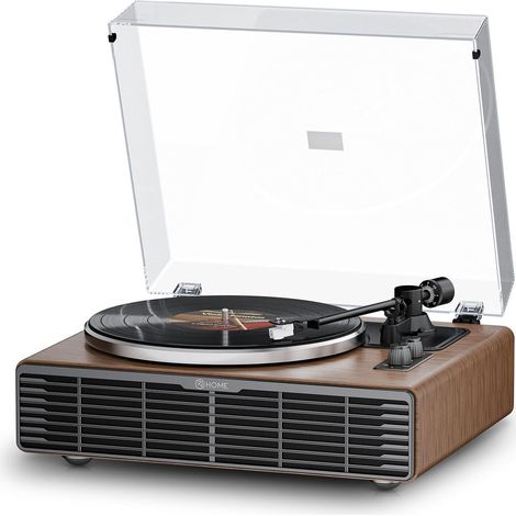 Platine Vinyle Tourne Disque Vinyle Bluetooth, Platines HiFi avec Haut-parleurs Intégrés, Préampli Phono, Cellule AT-3600L, 2 Vitesses 33/45 RPM, Tourne Disque Lecteur Vintage Turntable (Noyer) (1/5)