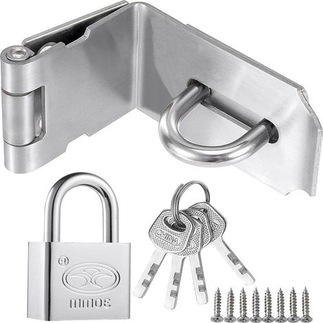 90 Degrés Loquet de porte en acier inoxydable avec cadenas, 4 Inch Loquet de Sécurité à Moraillon de sécurité Verrou Porte Fermoir de Cadenas pour chambre à coucher, garage, fenêtre argent (1/5)