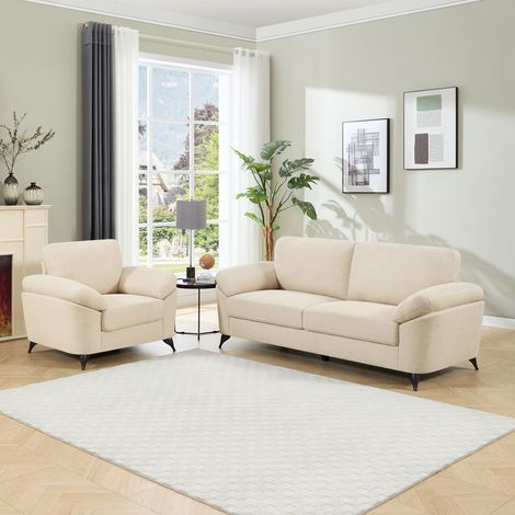 MALMO MODERN SCANDI STYLE FABRIC LIVING ROOM 1+3 SEATER SOFA SET BEIGE (1/5)