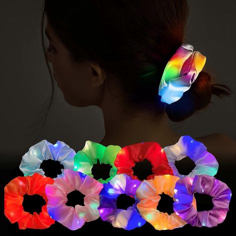 Set mit 9 LED-beleuchteten elastischen Satin-Stirnbändern – 3 weiche und niedliche Leuchtfarben-Designs für Frauen und Mädchen, für Halloween, Weihnachten und Leuchtpartys. (1/5)