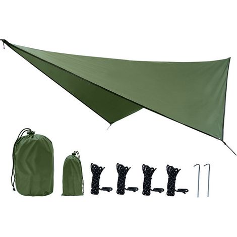 Hängematte und Campingplane / Regenschutz – Wasserdichte Zeltabdeckung, Markise und Sonnenschutz – Auch als Picknickdecke verwendbar – Ideal zum Wandern, für Strand und Trekking – Inklusive Abspannlei (1/5)