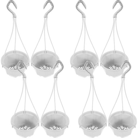 8 Stück Hängeblumentöpfe Kunststoff Weiß mit Halter für Wand