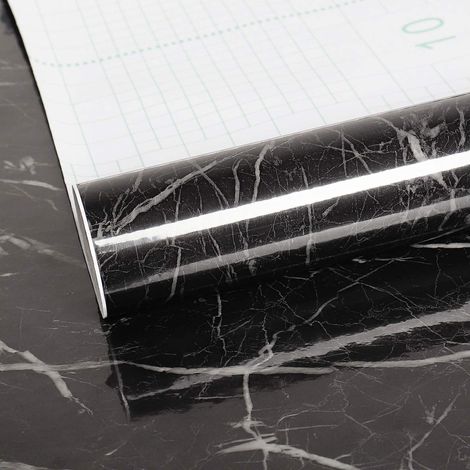 Papier peint en marbre noir 40 cm x 300 cm, papier peint autocollant amovible et imperméable (1/5)
