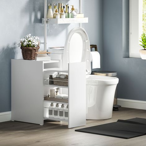 Mueble de Baño Estrecho con Cajón y Ruedas Organizador Independiente con 3 Compartimentos 47x30x66,5 cm Blanco (1/5)