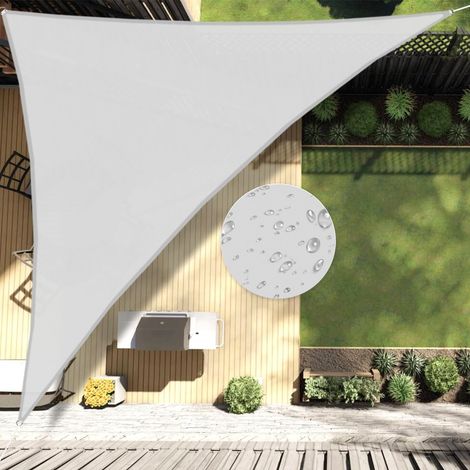Toldo triangular, 3 x 3 x 3 m, impermeable y resistente a los rayos UV, ideal para porche, terraza, jardín, patio y camping, color gris claro. (1/5)
