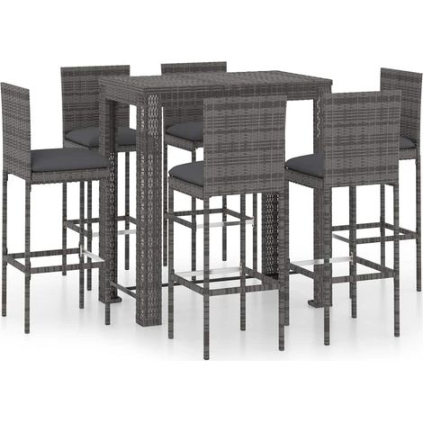 Maison Exclusive - Set Bar da Giardino 7 pz con Cuscini in Polyrattan Grigio (1/5)