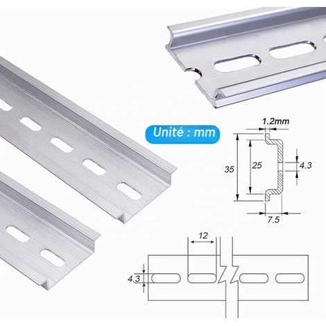 DIN Rail 35 mm Aluminium Mounting Rail for Circuit Breaker or Relay Distribution Cabinet, Width 35 mm, Length 300 mm, Height 7.5 mm (1/3)