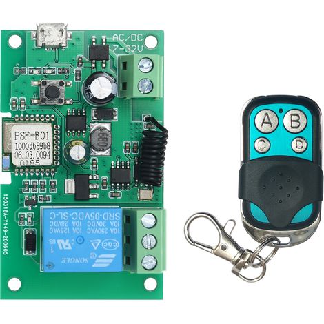Módulo de relé wifi EWeLink de 5V-32V, interruptor inteligente, controlado por smartphone o mando a distancia RF de 433MHz. (1/5)