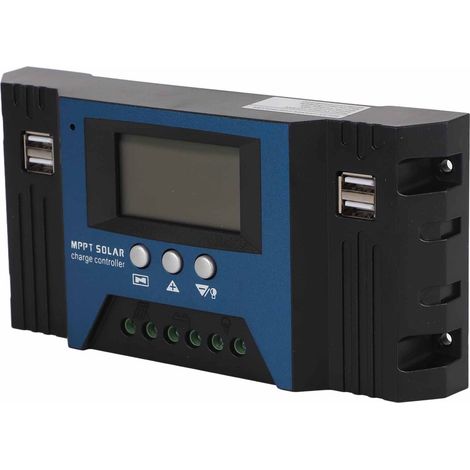 Régulateur de charge solaire 12 V/24 V avec 4 ports USB, 5 V, 2,5 A, paramètres réglables et écran LCD. Idéal pour la maison, le camping-car et les bateaux (40 A). (1/5)