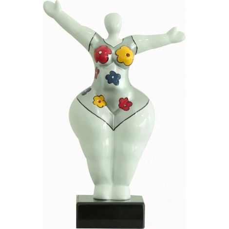 Statue femme bras levés fleurs bleu jaune rouge H34 cm - LADY FLOWER (1/3)