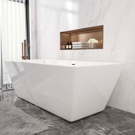 Vasca da Bagno Freestanding Rettangolo Simmetrico Bianco in Acrilico 170x80x58 cm (L.xP.xA.)
